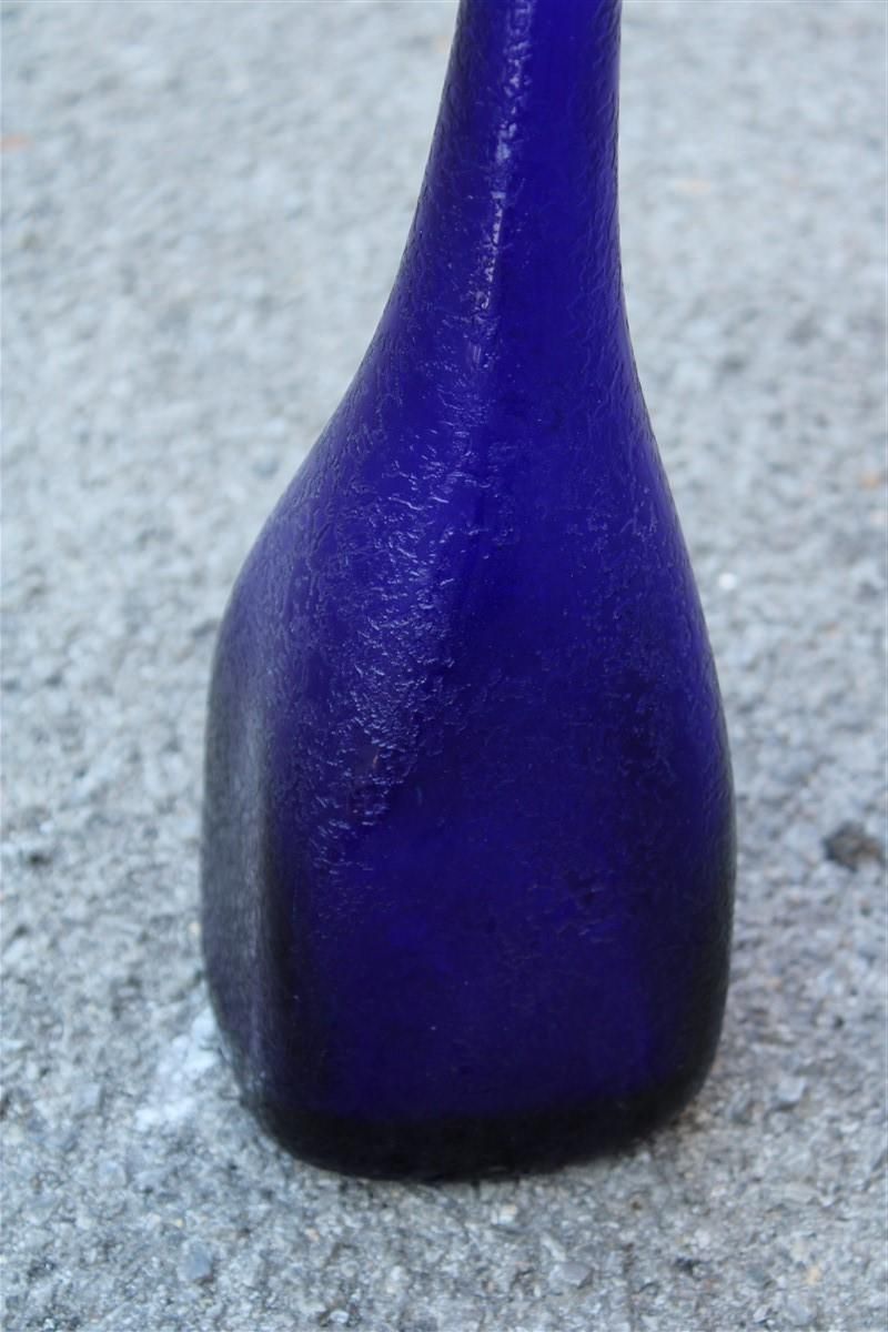 Seguso Corroded Cobalt Blue Vase In The Shape Of A Bottle, 1960s photo for sale