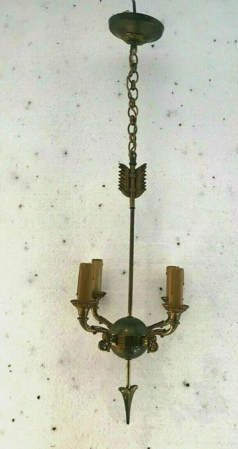 Empire Style Chandelier With Double Patina Four Sconces XX Century