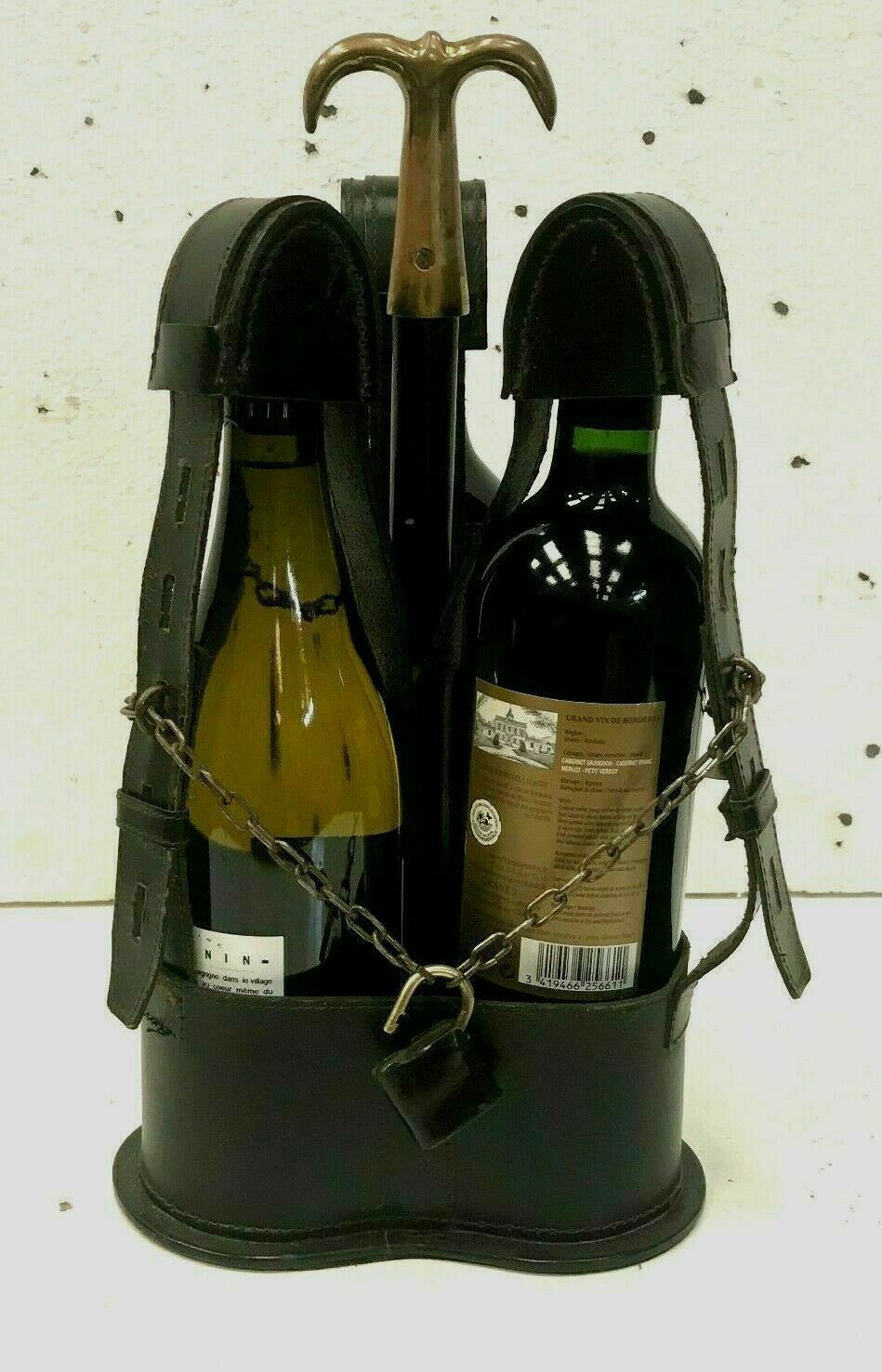 Leather Bottle Holder Twentieth Century Brass Grip Handle
