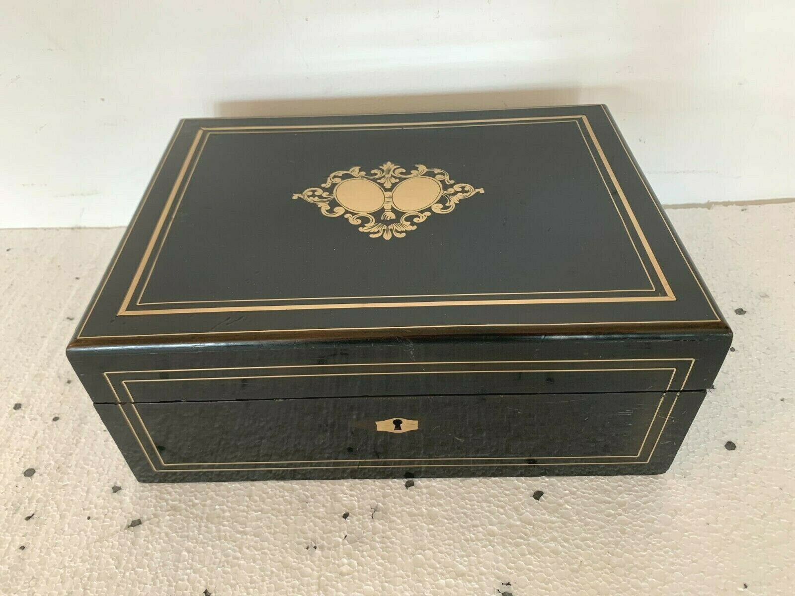 Napoleon III Jewelry Box In Blackened Wood 19th Century Brass Marquetry