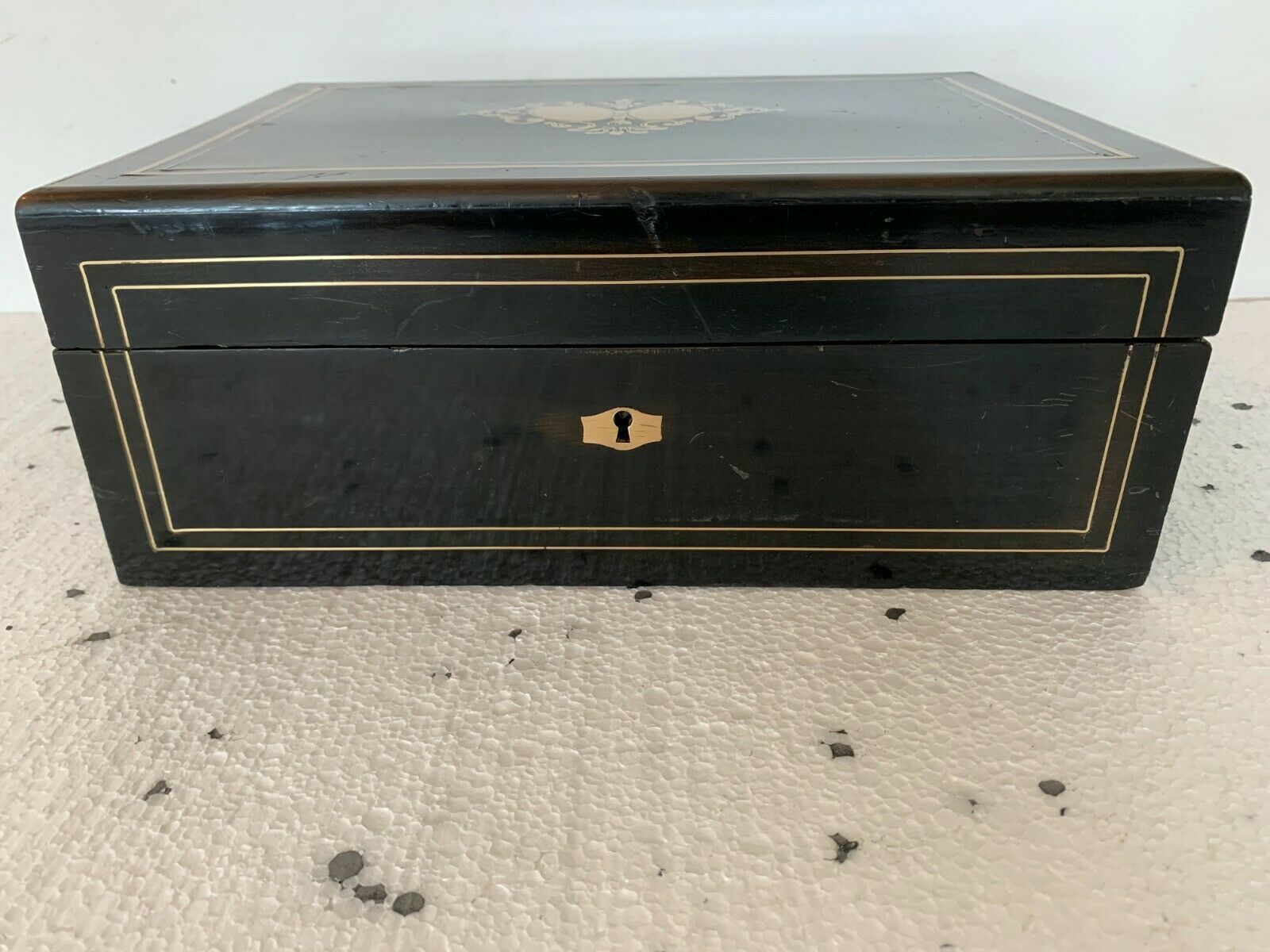 Napoleon III Jewelry Box In Blackened Wood 19th Century Brass Marquetry photo for sale