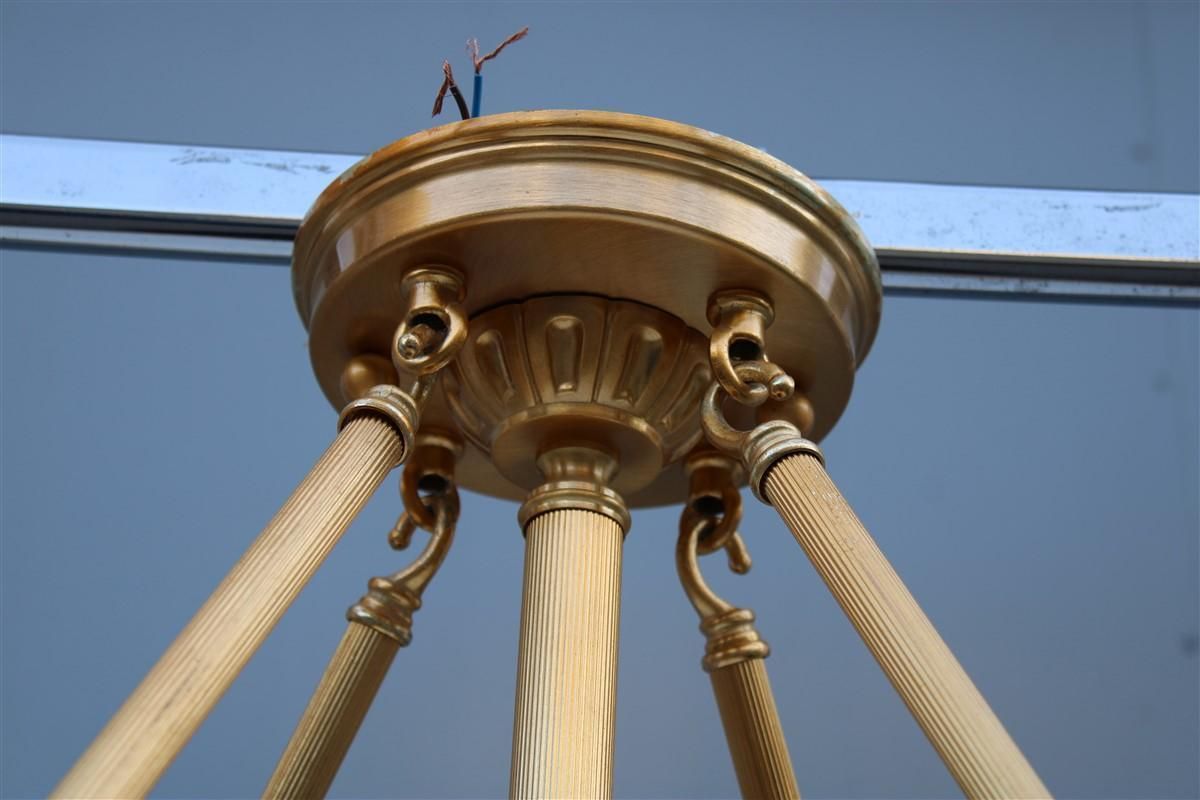 Big Classic Round Italian Chandelier Brass Gold Yellow Glass Italian Design 1970 photo buy