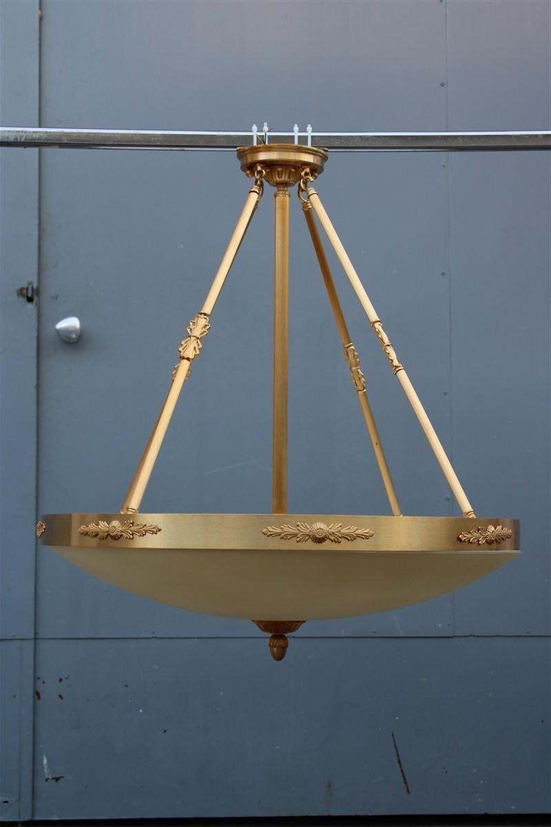 photo for sale Big Classic Round Italian Chandelier Brass Gold Yellow Glass Italian Design 1970