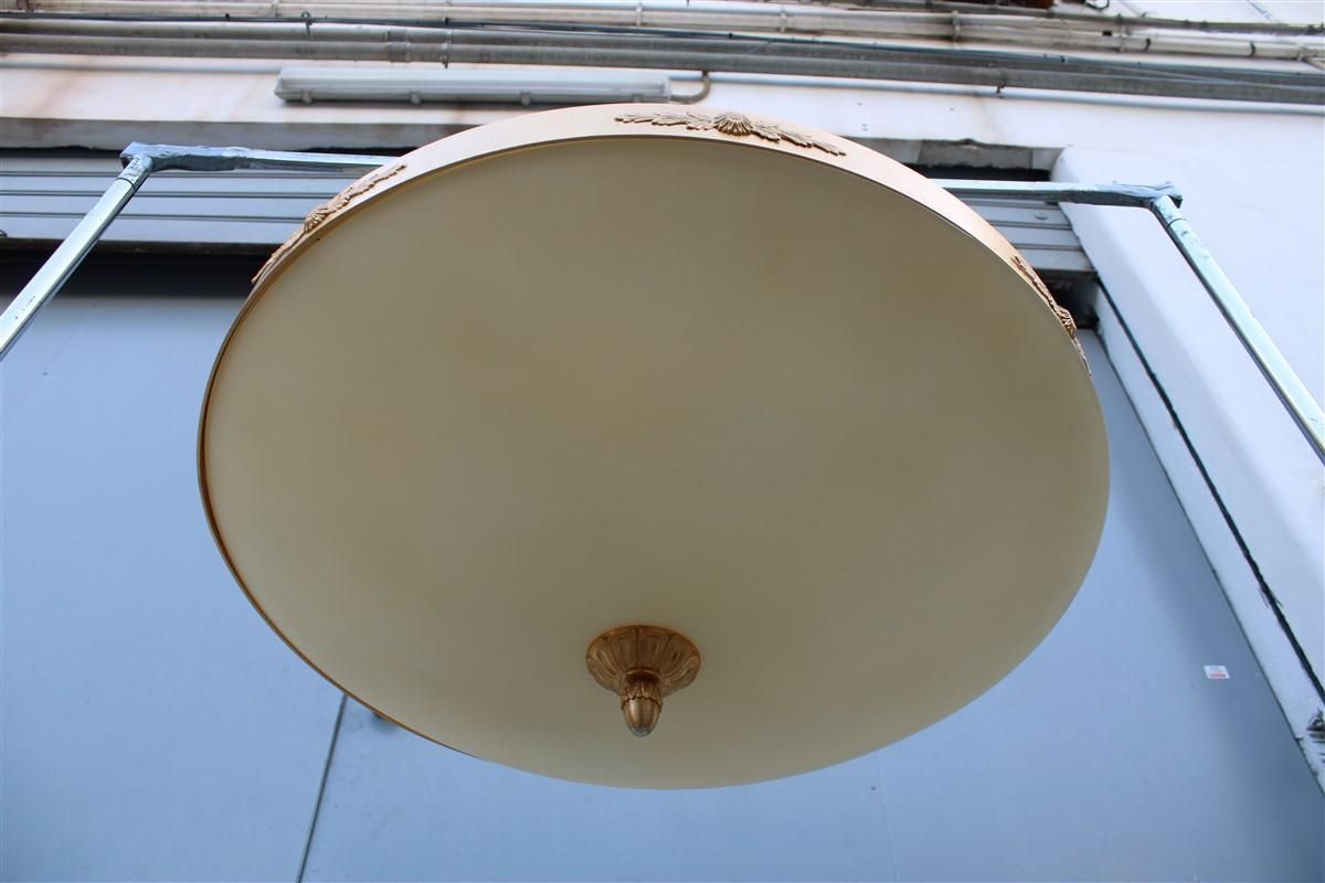 Lighting Big Classic Round Italian Chandelier Brass Gold Yellow Glass Italian Design 1970 photo
