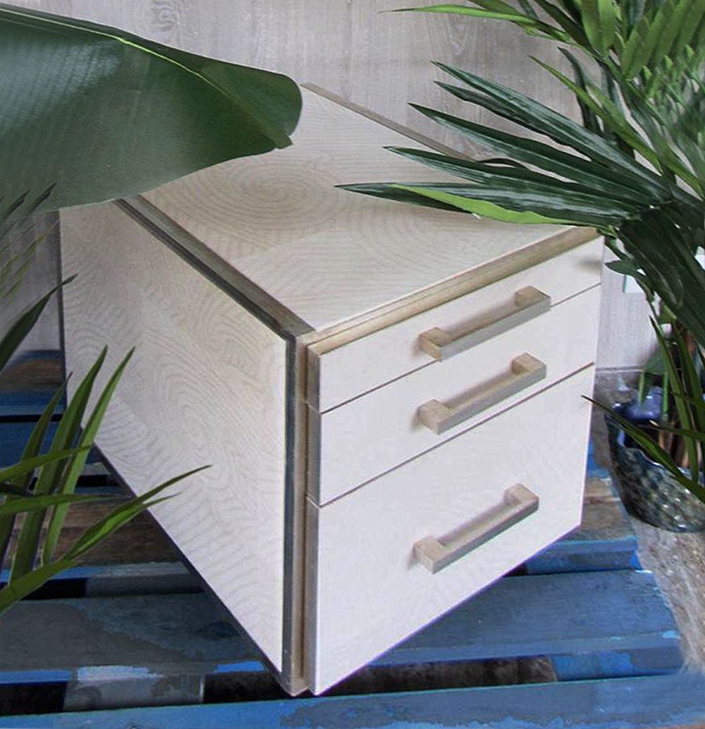 "Safari Trip" Restyled Three Drawer Unit By Habitat Improver With Textured Vynil Wallpaper And Aged Silver Leaf