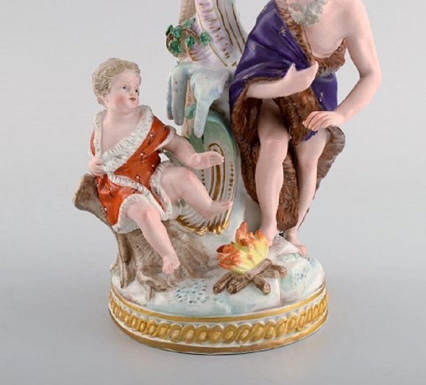 Antique Meissen Winter Candlestick In Hand Painted Porcelain, 19th Century photo Home Decor