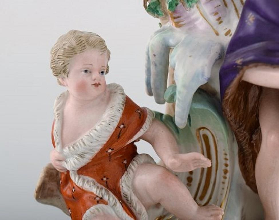 Antique Meissen Winter Candlestick In Hand Painted Porcelain, 19th Century photo vinterior