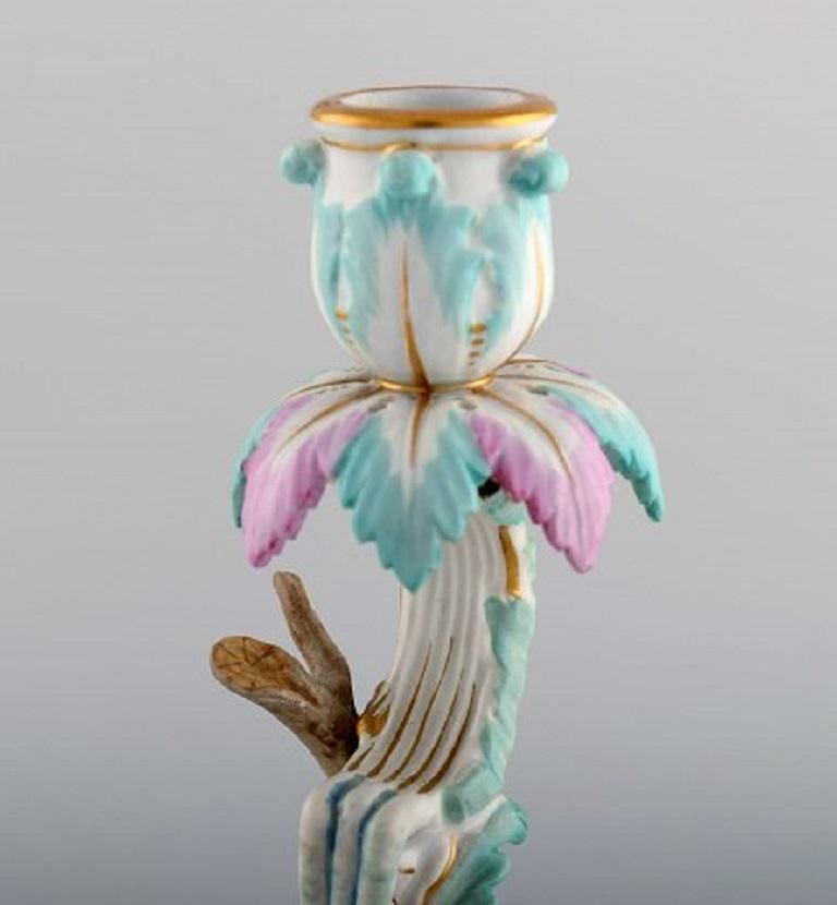 Antique Meissen Winter Candlestick In Hand Painted Porcelain, 19th Century photo vintage