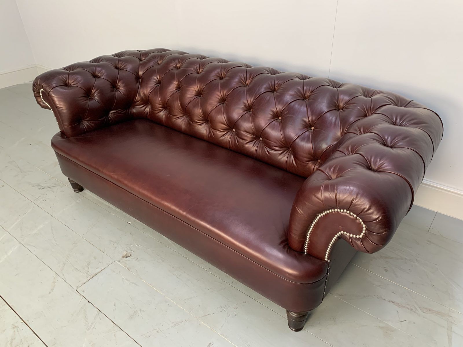 George Smith Leather Sofa Early Victorian Chesterfield  Buttoned Sofa In Cinnamon Leather photo vinterior