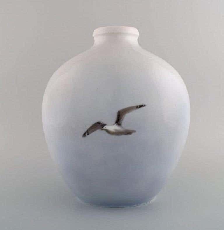 Large Royal Copenhagen Vase In Hand Painted Porcelain, Sailboat, 1920s