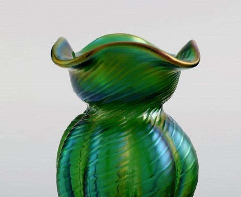 Pallme König Art Nouveau Vase In Green Pressed Art Glass, App. 1900 photo for sale