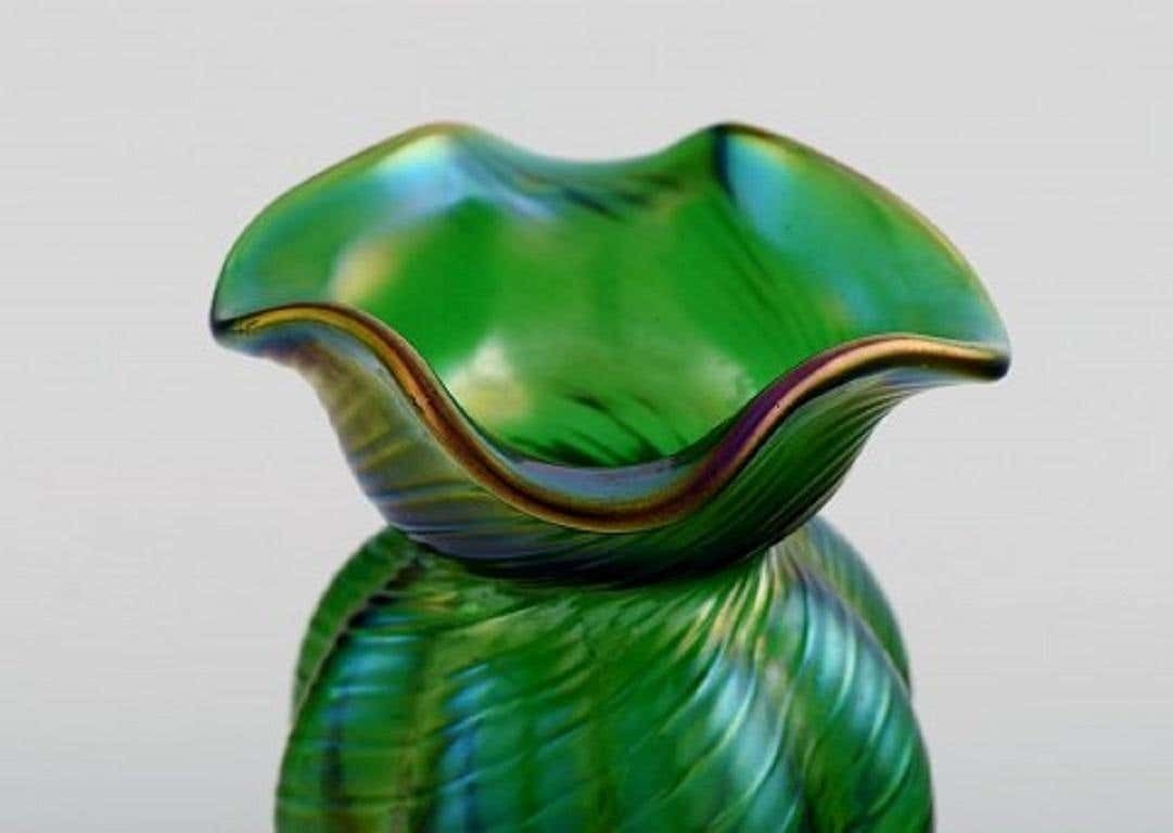 Pallme König Art Nouveau Vase In Green Pressed Art Glass, App. 1900 photo 321.0