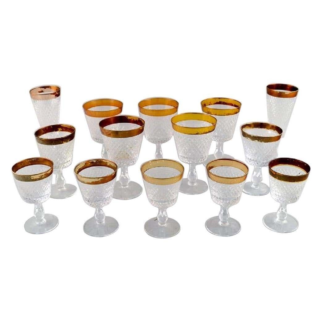 14 Glasses In Mouth Blown Crystal Glass With Gold Edge, France, 1930s photo furniture