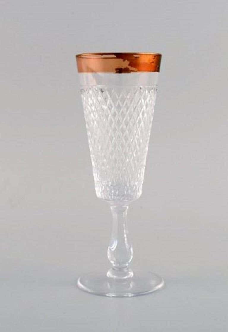 14 Glasses In Mouth Blown Crystal Glass With Gold Edge, France, 1930s photo vinterior