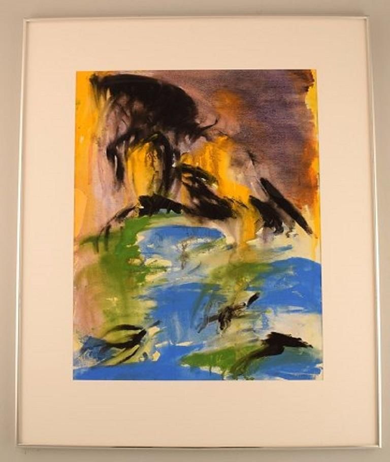 Ivy Lysdal, B 1937, Gouache On Paper, Abstract Modernist Painting photo furniture