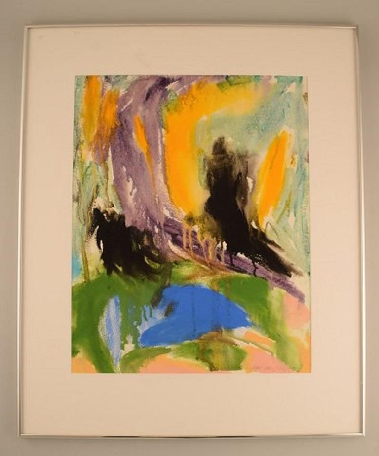 Ivy Lysdal, B 1937, Gouache On Paper, Abstract Modernist Painting photo furniture