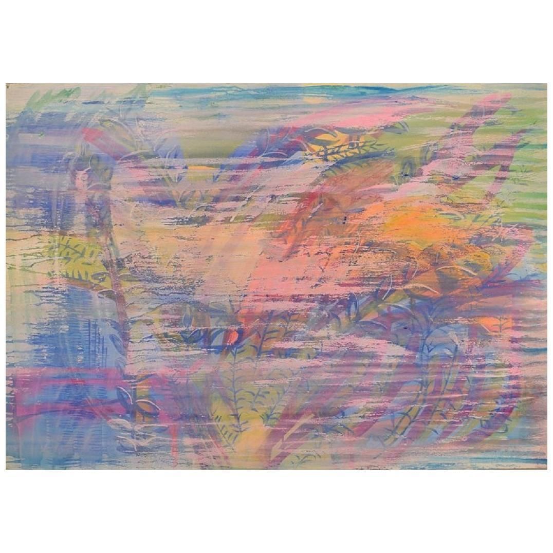 Ivy Lysdal, Gouache And Oil Crayon On Cardboard, Abstract Modernist Painting