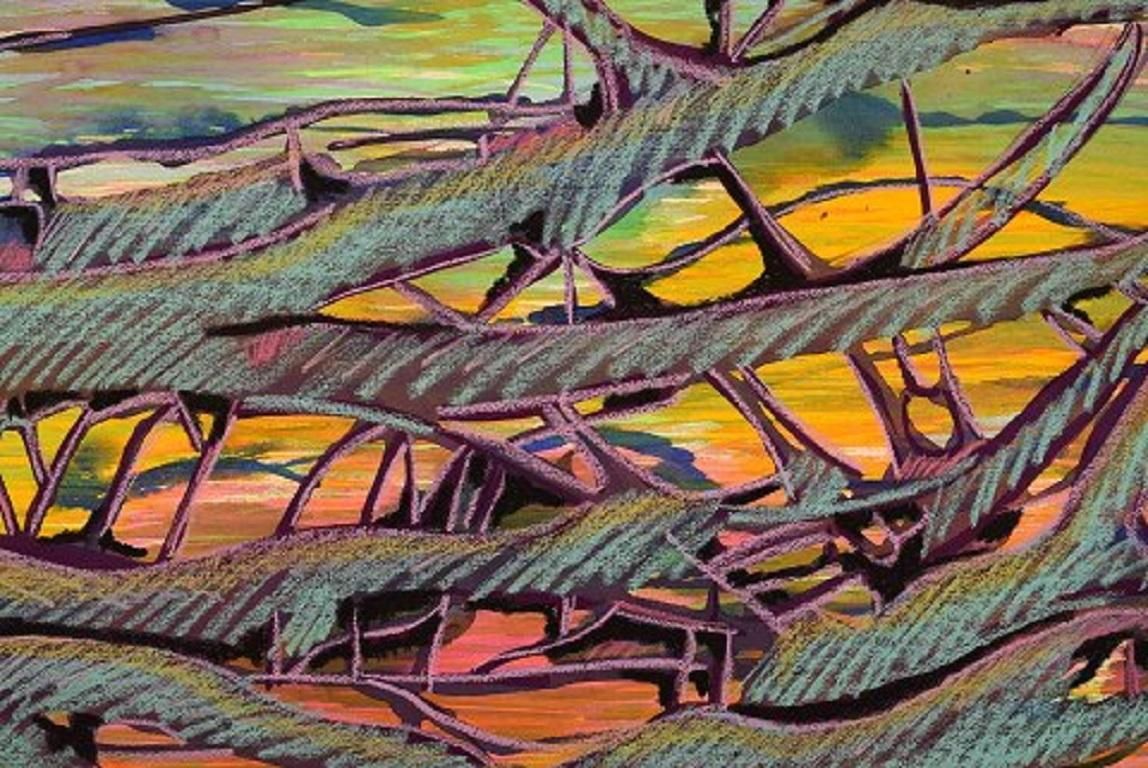 Ivy Lysdal, Gouache And Oil Crayon On Cardboard, Abstract Modernist Painting photo furniture