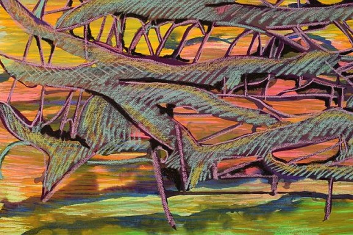 Ivy Lysdal, Gouache And Oil Crayon On Cardboard, Abstract Modernist Painting photo for sale
