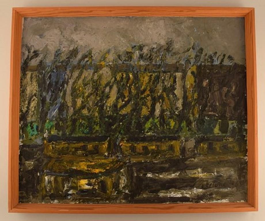 Poul Ekelund, Denmark, Oil On Canvas, Landscape With Houses photo furniture