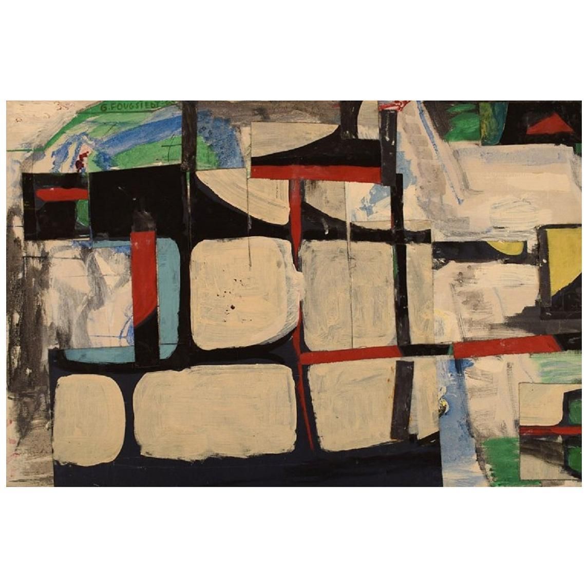 Gösta Fougstedt Sweden Oil On Canvas Modernist Composition, 1965