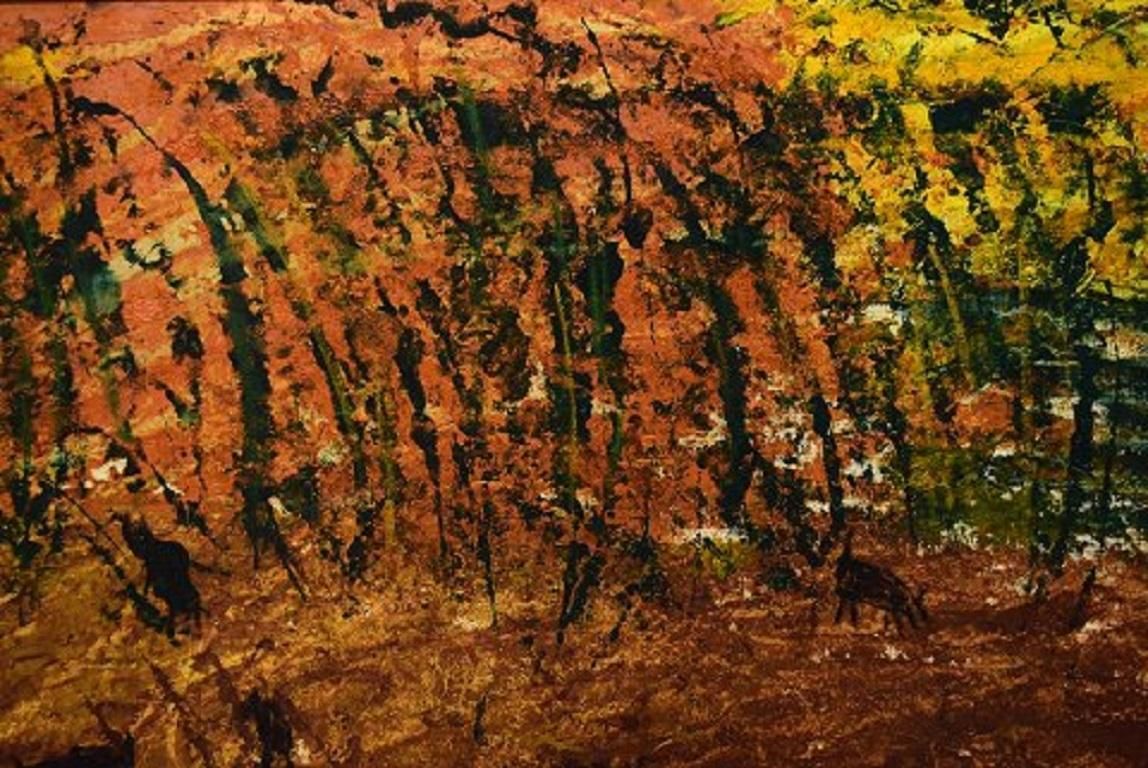 Göta Fogler Sweden Oil On Canvas Abstract Landscape With Animals photo Art