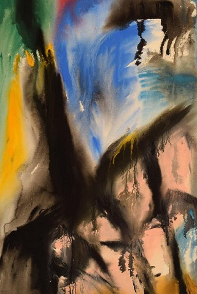 Ivy Lysdal Gouache On Cardboard Abstract Modernist Painting Dated 1992 photo furniture