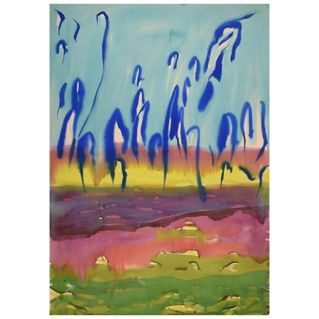 Ivy Lysdal, Gouache On Cardboard, Abstract Modernist Painting, Late 20th C