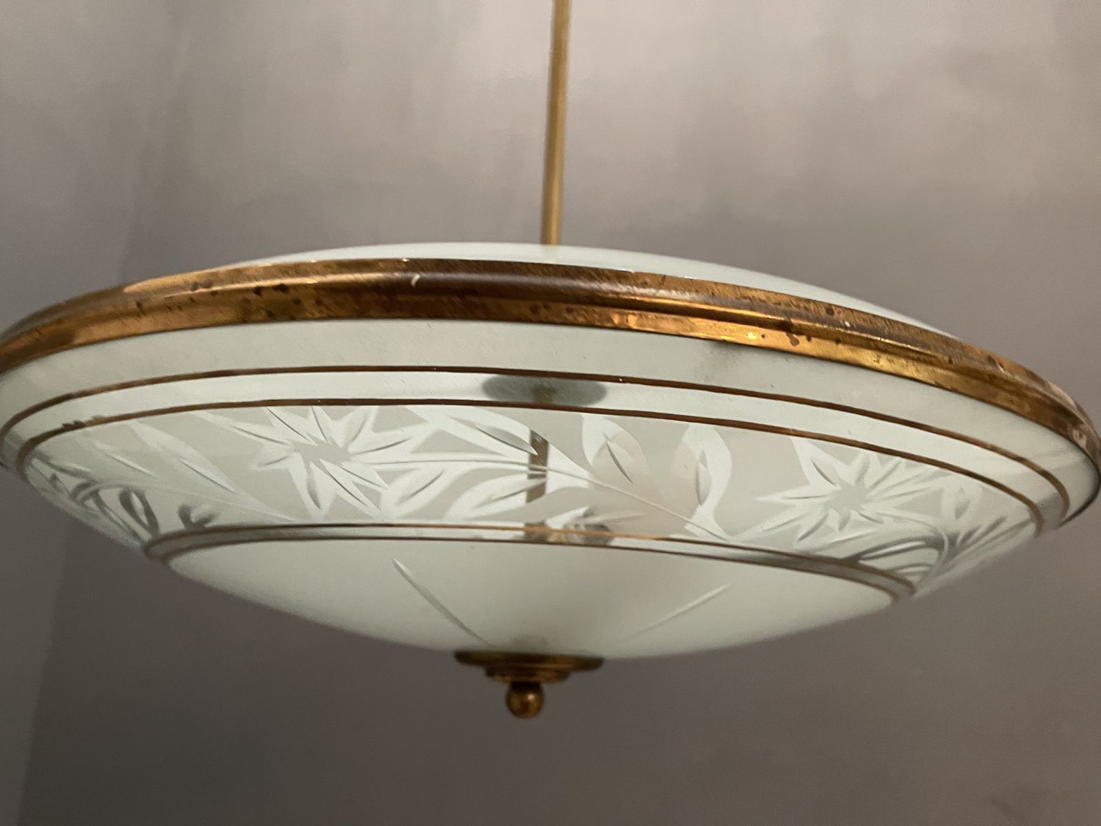 Italian Glass Etched Light Pendant 1950’s photo buy