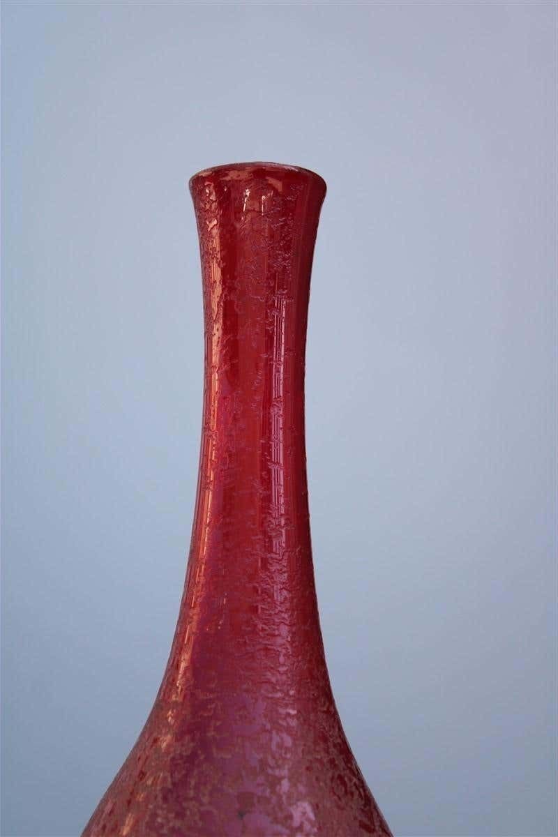 Seguso Corroded Cobalt Red Vase In The Shape Of A Bottle, 1960s photo for sale