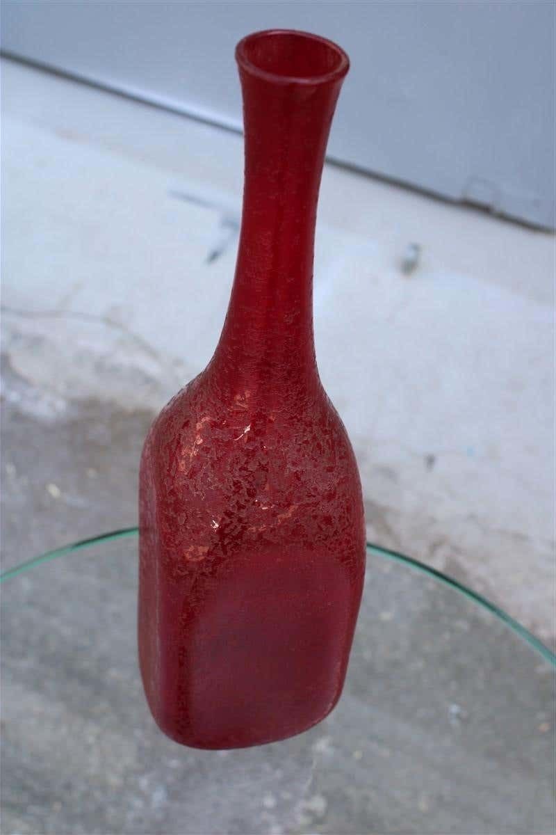 Seguso Corroded Cobalt Red Vase In The Shape Of A Bottle, 1960s photo Home Decor