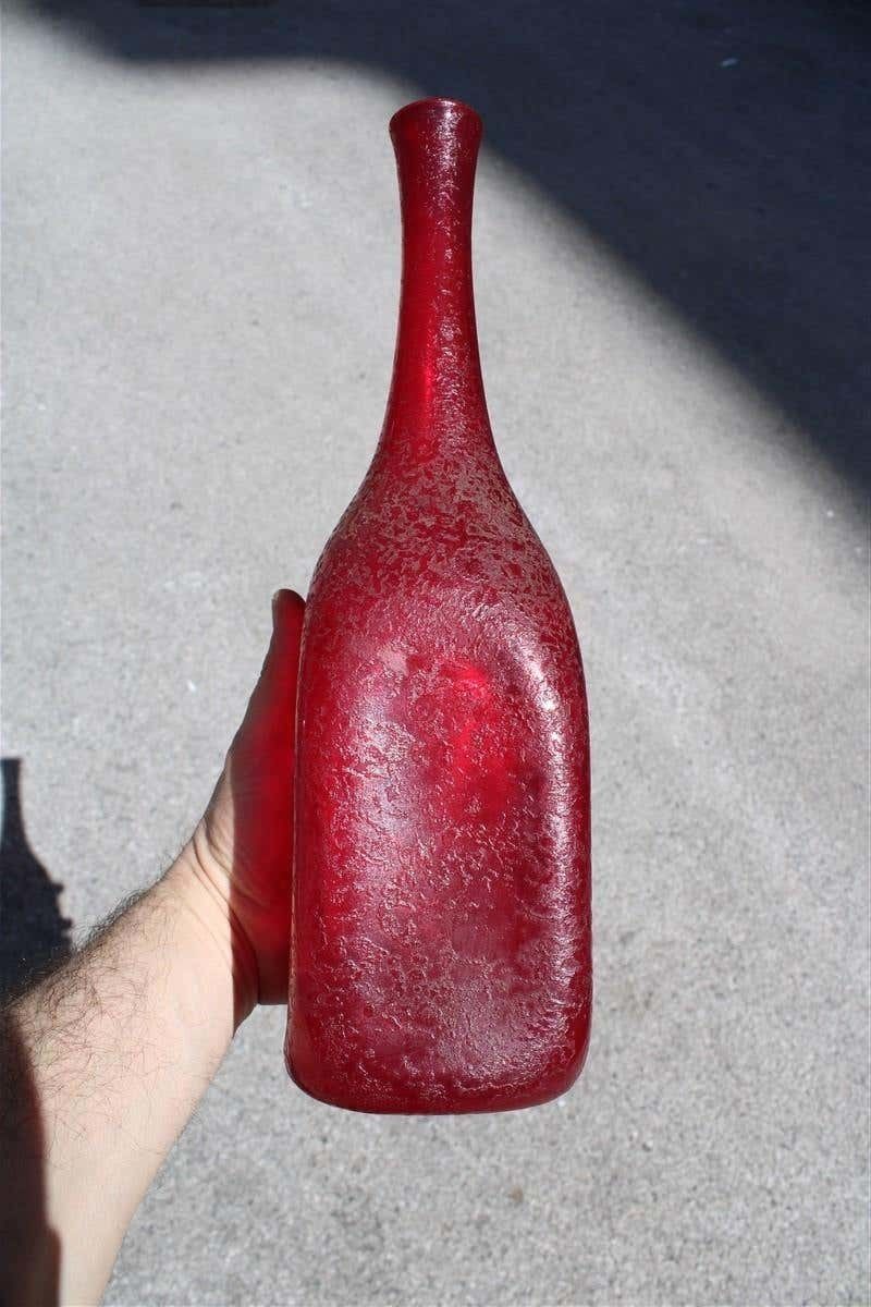 Seguso Corroded Cobalt Red Vase In The Shape Of A Bottle, 1960s photo buy