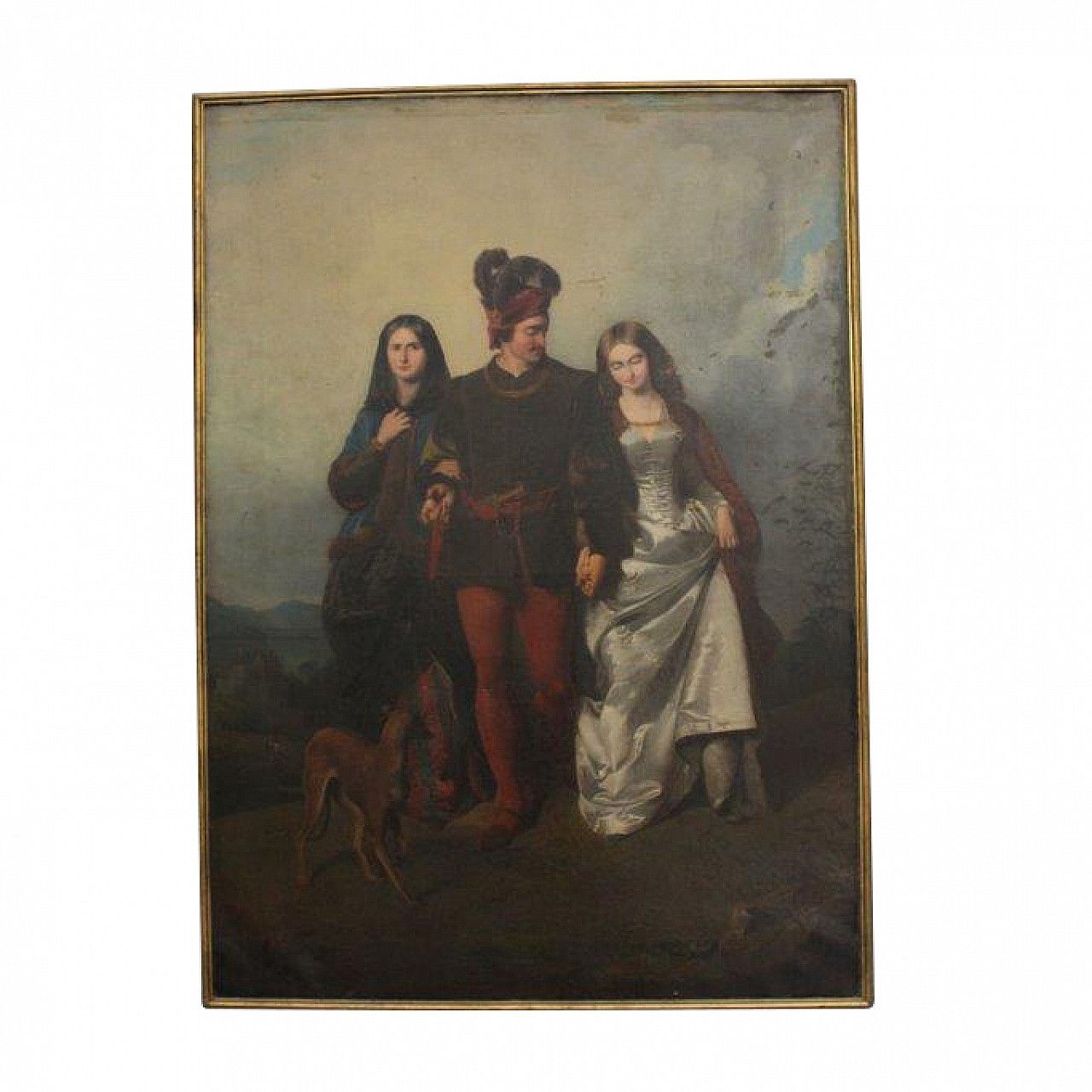 Amos Cassioli, Painting On Canvas La Rivale, Romanticism Movement, 19th Century