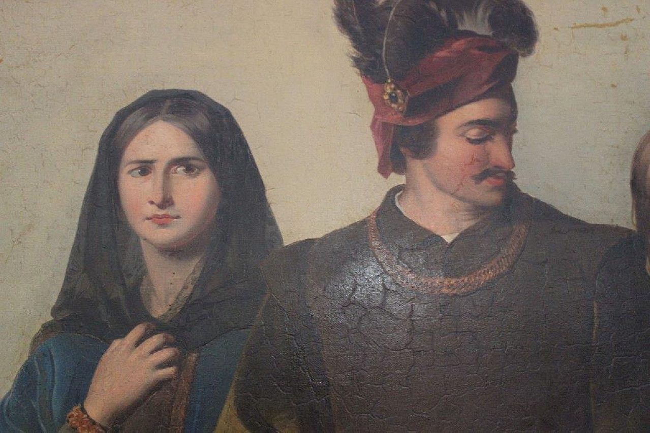 Amos Cassioli, Painting On Canvas La Rivale, Romanticism Movement, 19th Century photo Art