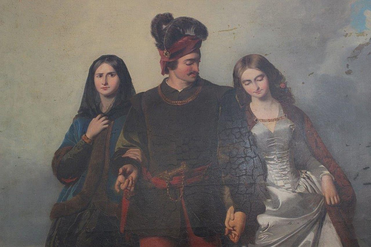 Amos Cassioli, Painting On Canvas La Rivale, Romanticism Movement, 19th Century photo 16260.4