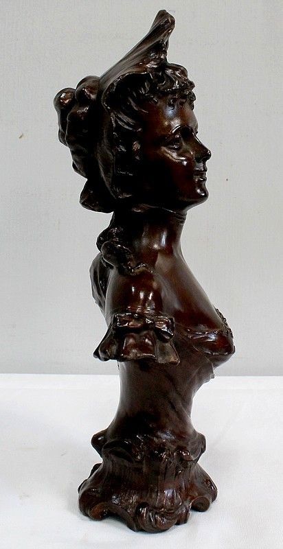 photo for sale Bronze "Woman With A Hat", By Meslais, Early 20th Century