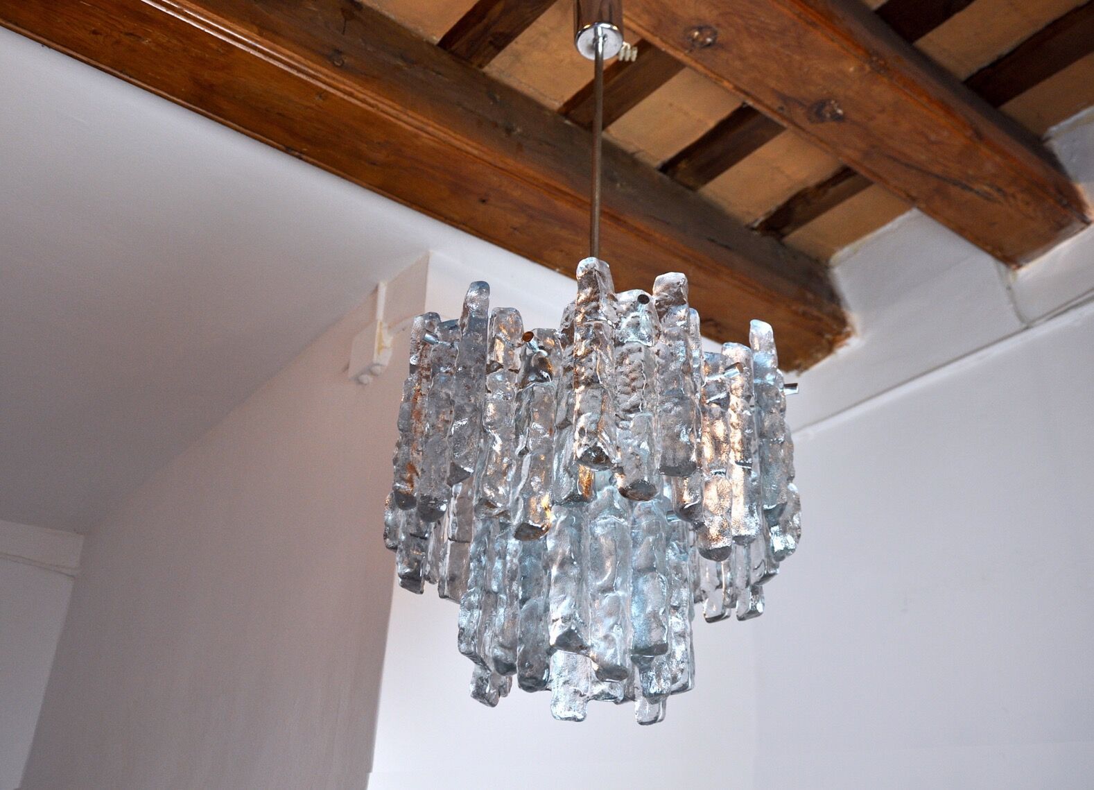 J.T Kalmar 'Glaçon' Chandelier, Frosted Glass, 2 Levels, Austria, 1970 photo Lighting