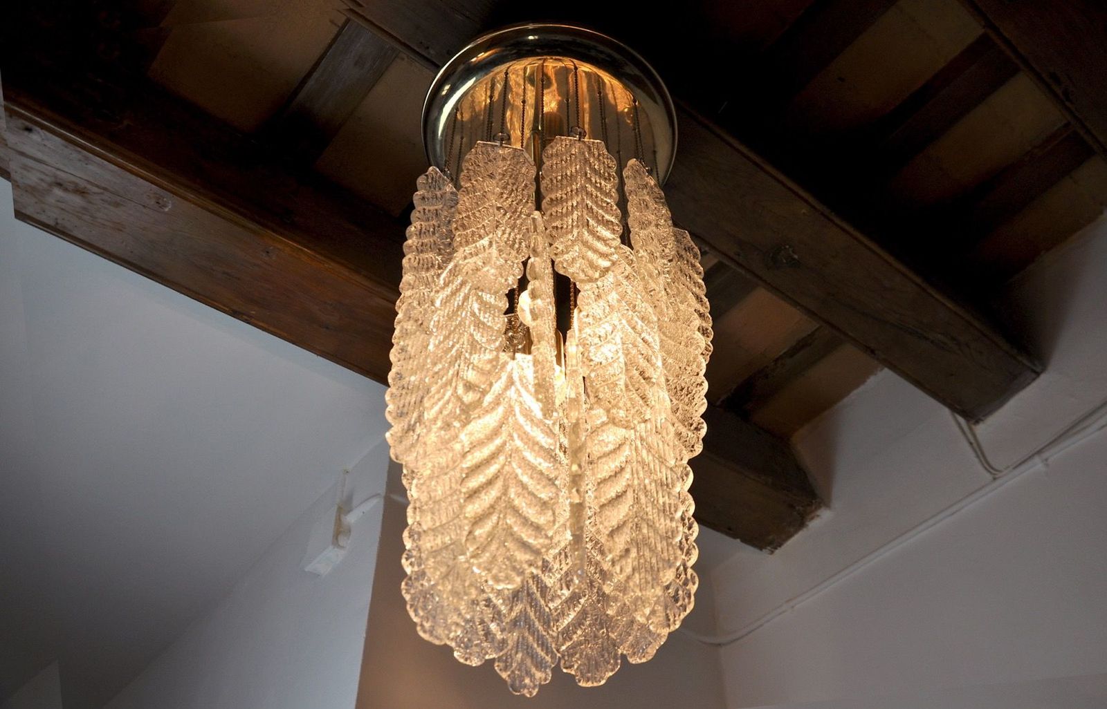 Suspension "Leaves" By Mazzega In Murano Glass, Italy, 1970 photo Lighting