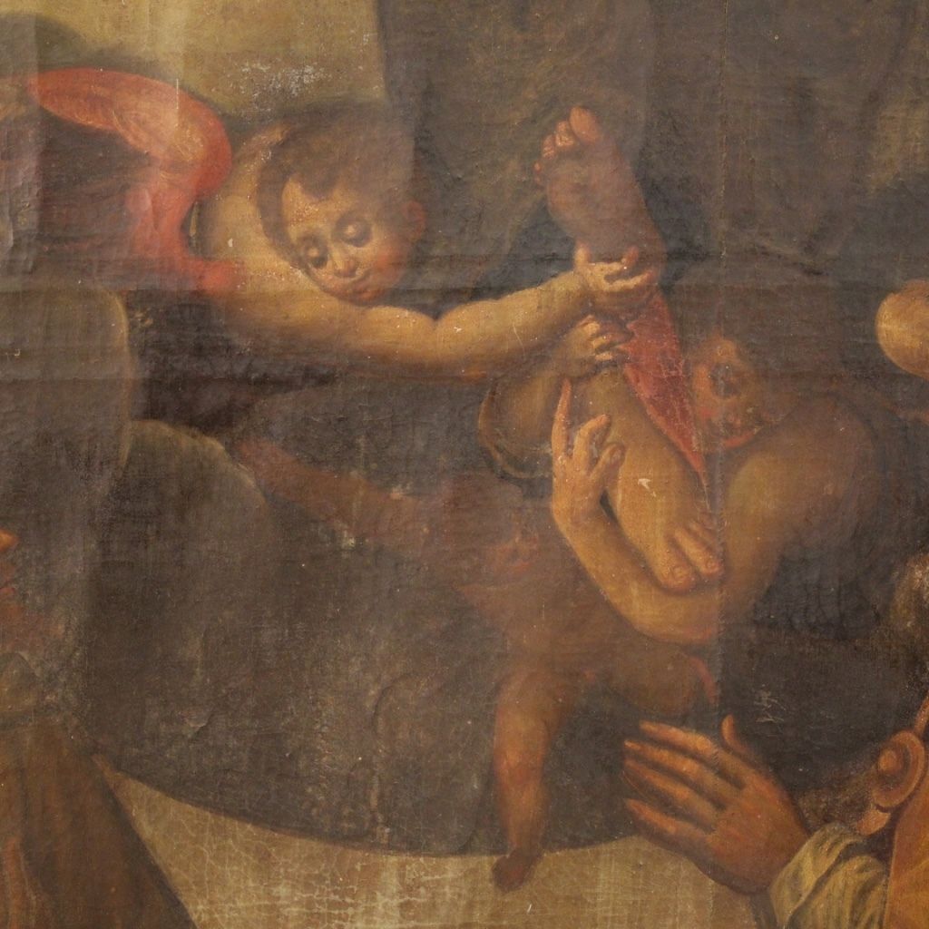Antique Italian Religious Painting Virgin With Angels And Saints From 18th Century photo buy