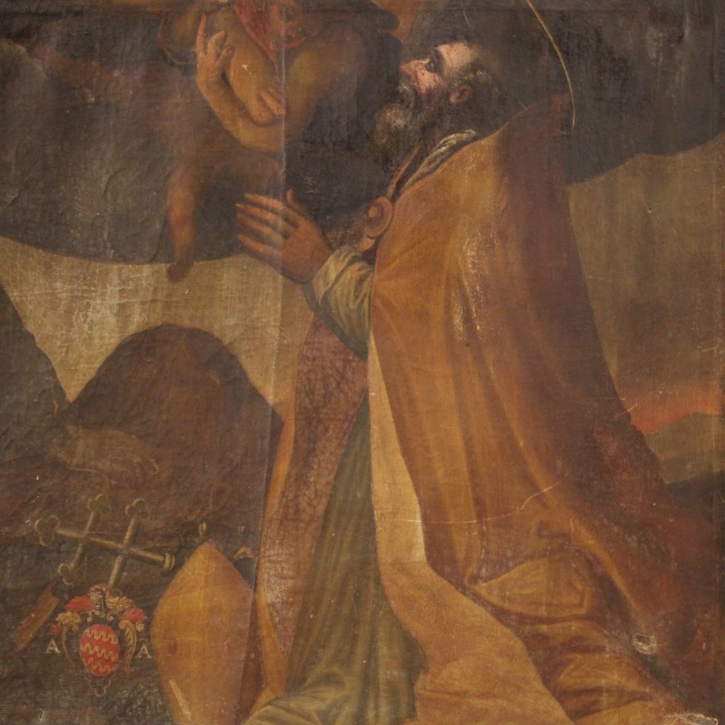 photo for sale Antique Italian Religious Painting Virgin With Angels And Saints From 18th Century