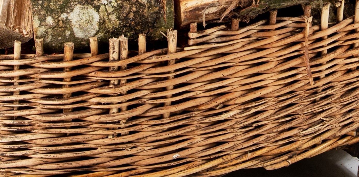 Large Wicker Dog Bed Or Log Basket On Cast Iron Wheels photo for sale