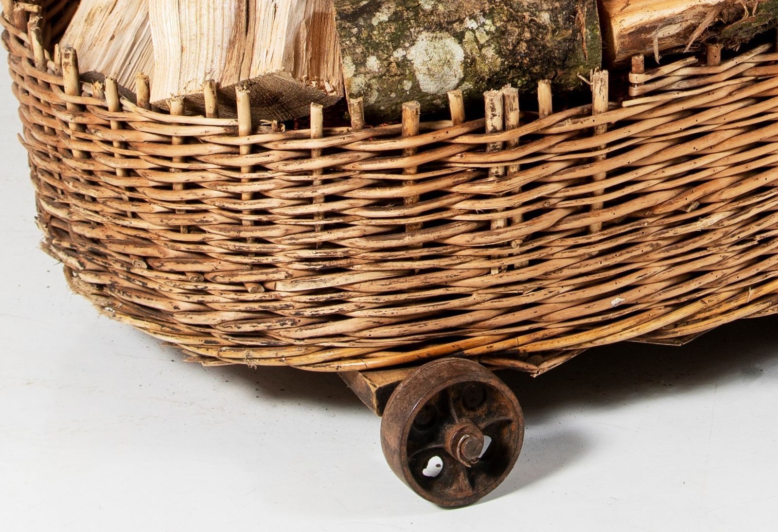 Large Wicker Dog Bed Or Log Basket On Cast Iron Wheels photo 385.0