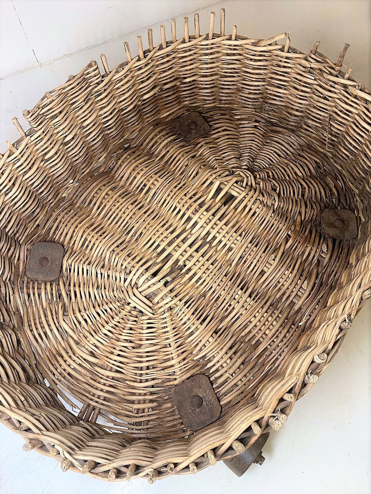 photo for sale Large Wicker Dog Bed Or Log Basket On Cast Iron Wheels
