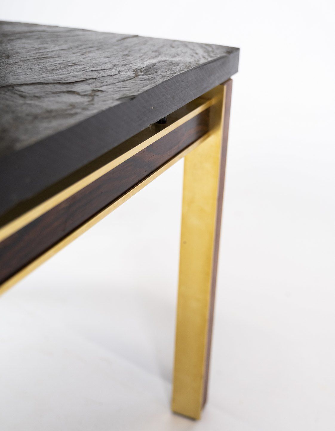Coffee Table With Slate Top And Gilded Metal Frame And Rosewood By Bendixen Design From The 1970s. photo 565.0