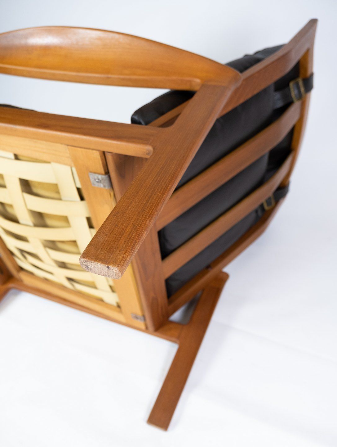Armchair And Stool In Teak Upholstered With Black Leather Designed By Arne Vodder And Manufactured By Komfort In The 1960s. photo vintage
