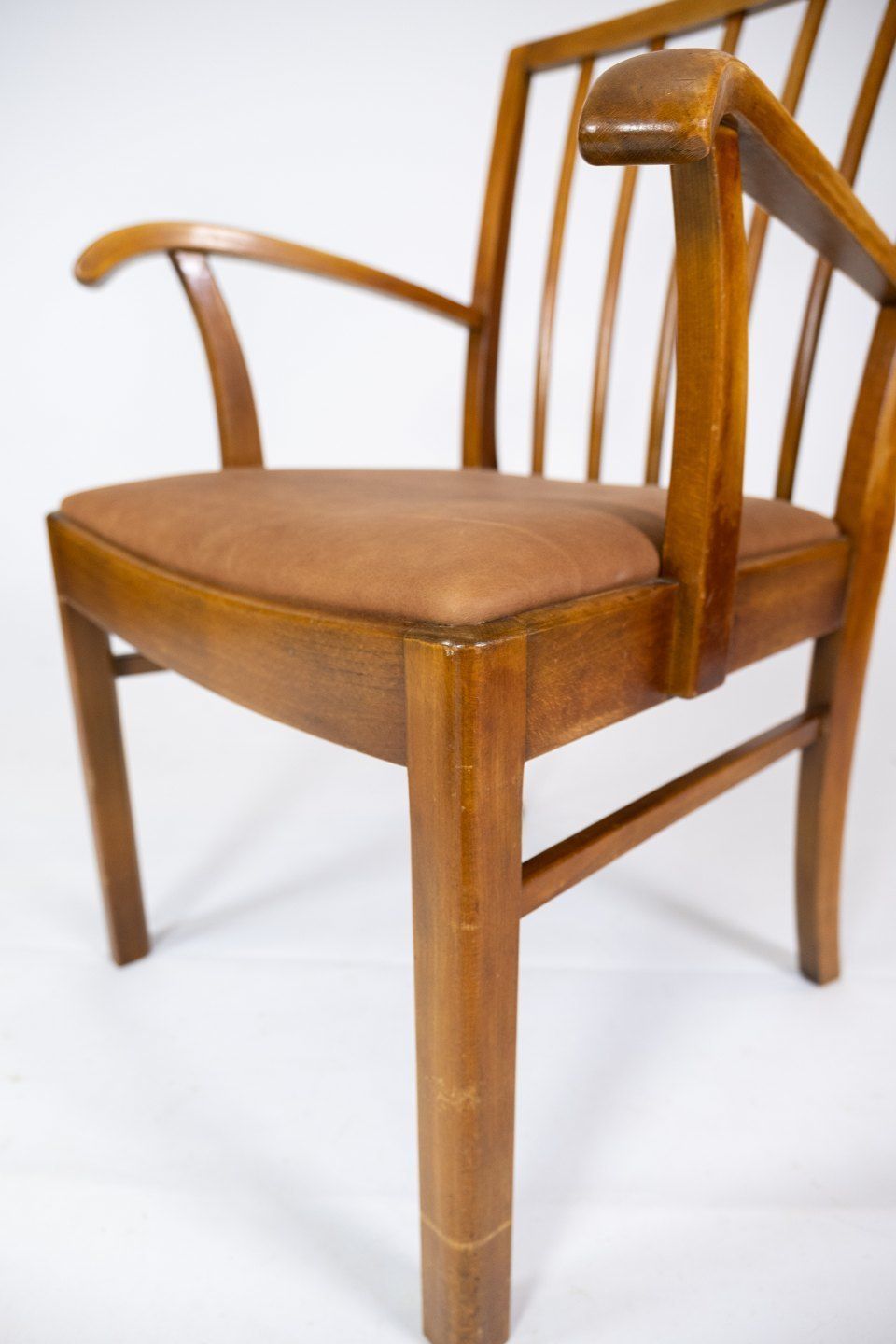 Set Of Two Armchairs In Light Wood And Upholstered With Light Brown Leather By A Danish Master Carpenter From The 1940s. photo Furniture
