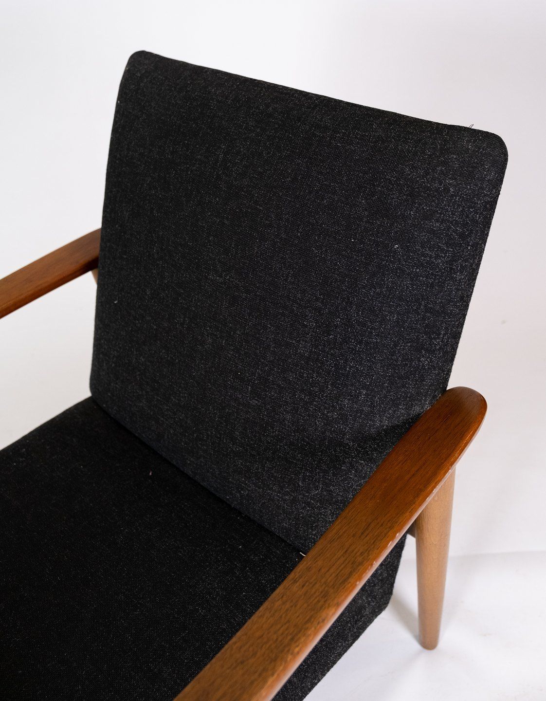 Armchair With Stool In Teak And Dark Wool Fabric Of Danish Design From The 1960s. photo vintage