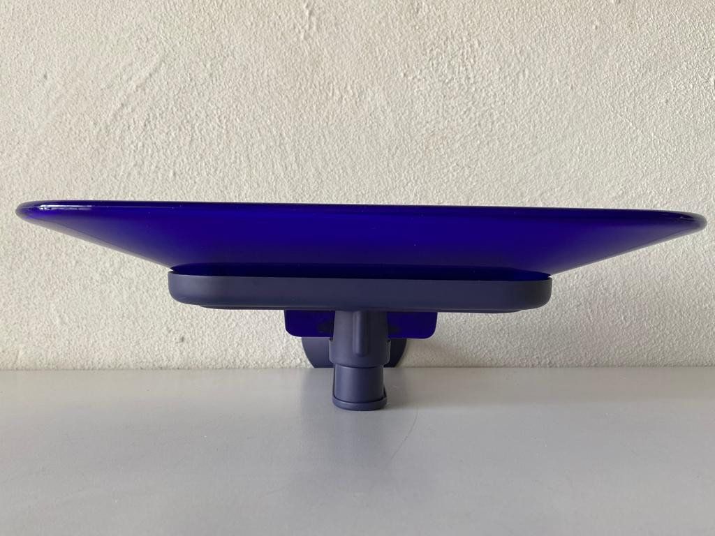 Cobalt Blue Glass & Grey Metal Body Pair Of Sconces By Arteluce, A500 Design By King And Miranda, 1970s, Italy