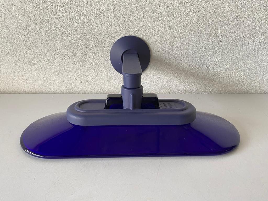 Cobalt Blue Glass & Grey Metal Body Pair Of Sconces By Arteluce, A500 Design By King And Miranda, 1970s, Italy photo 2124.12
