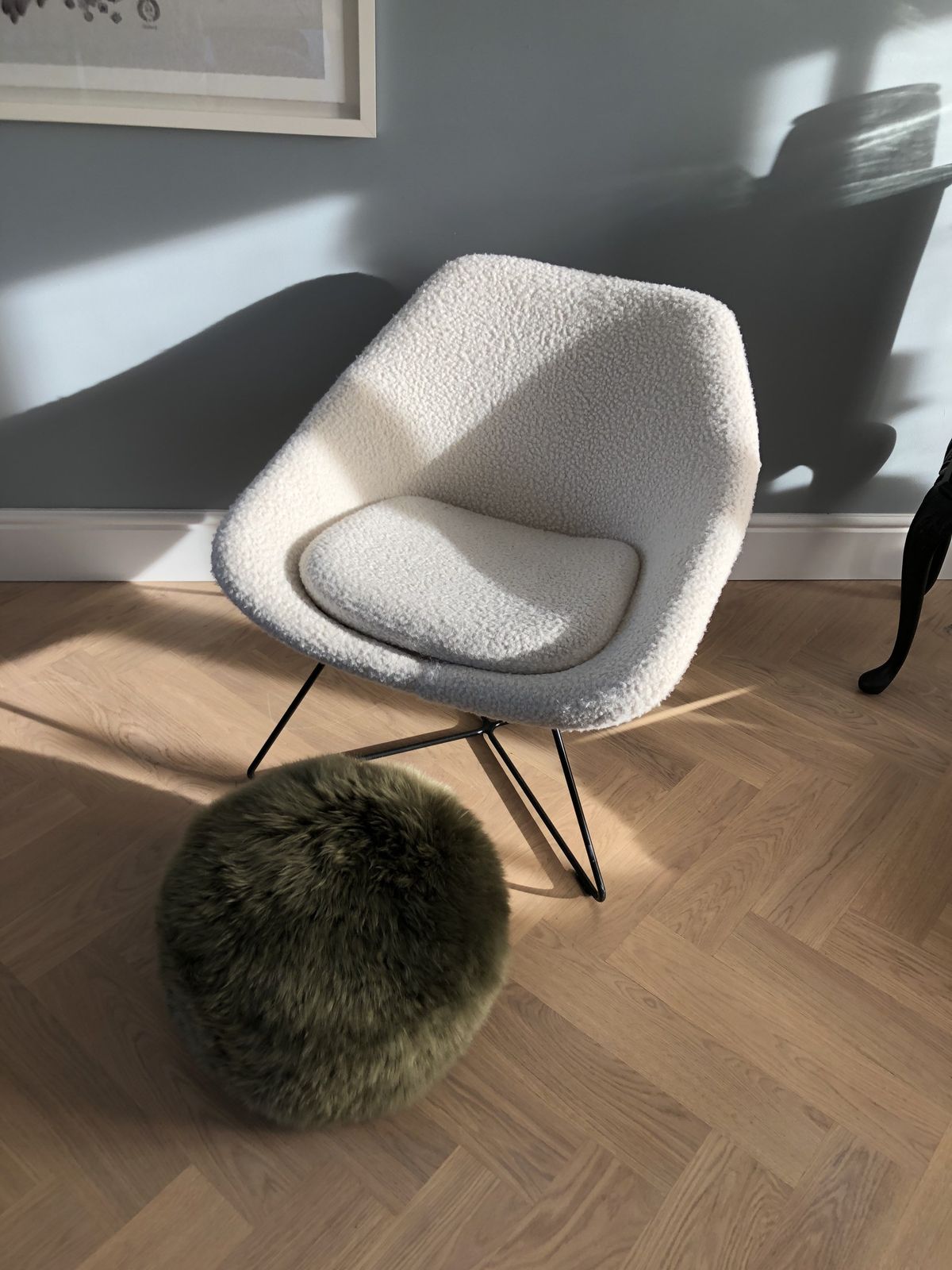 Green Sheepskin Pouffe, Dark Khaki Genuine Sheepskin, Sheepskin Pouffe, Sheepskin Footstool, Luxury Gift, photo buy